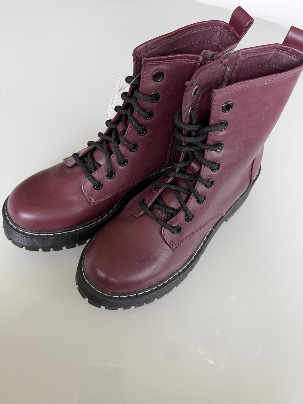 Women’s Burgundy Combat Boots - Stylish Lace-Up Ankle Boots - size 7